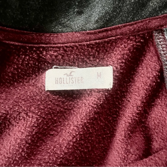 Hollister Kids Thick Hooded Sweatshirt w Front Spell Out Maroon Gray Medium - Picture 2 of 9